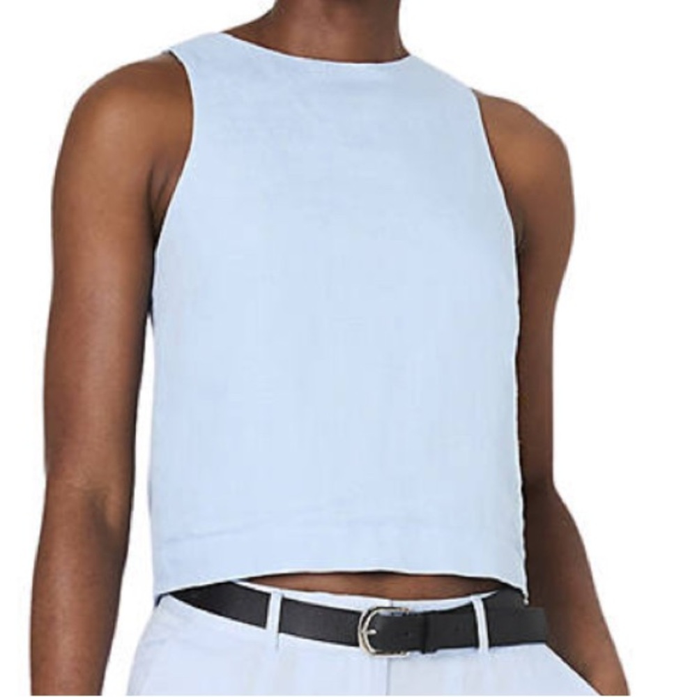 French Connection Sky Blue Sleeveless Top with Bow 4 NWT